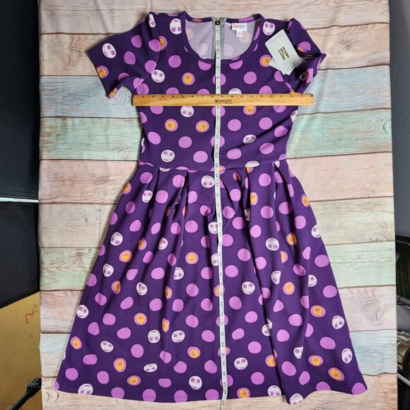 LuLaRoe Purple Polka Dot Ameilia Jack Skellington Dress Medium NWT - Picture 10 of 13